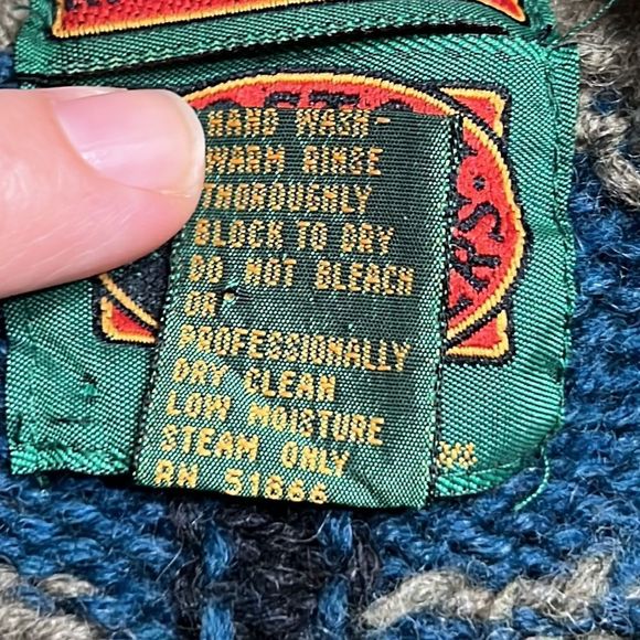 Vintage Boston Traders Hand knit Limited Ed Green Grandpa Cardigan Sweater Sz M - Picture 7 of 12